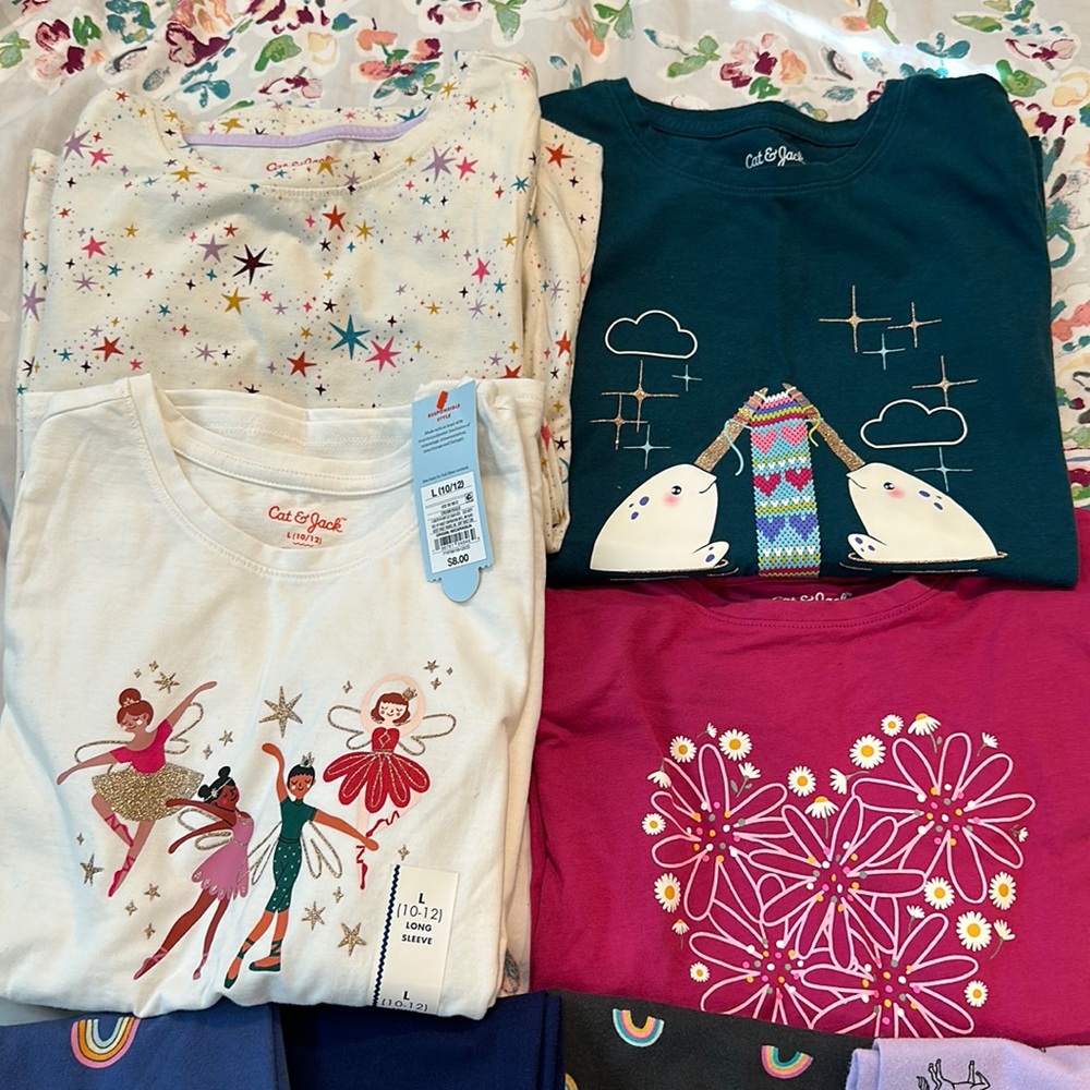 Lot of 8 Cat & Jack Girl Long Sleeve T-shirts and Leggings All Sz L (1 NWT)